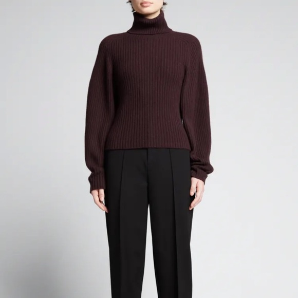 Vince Cashmere Burgundy Chunky Turtleneck Open Back Sweater Plum Wine - Picture 2 of 12